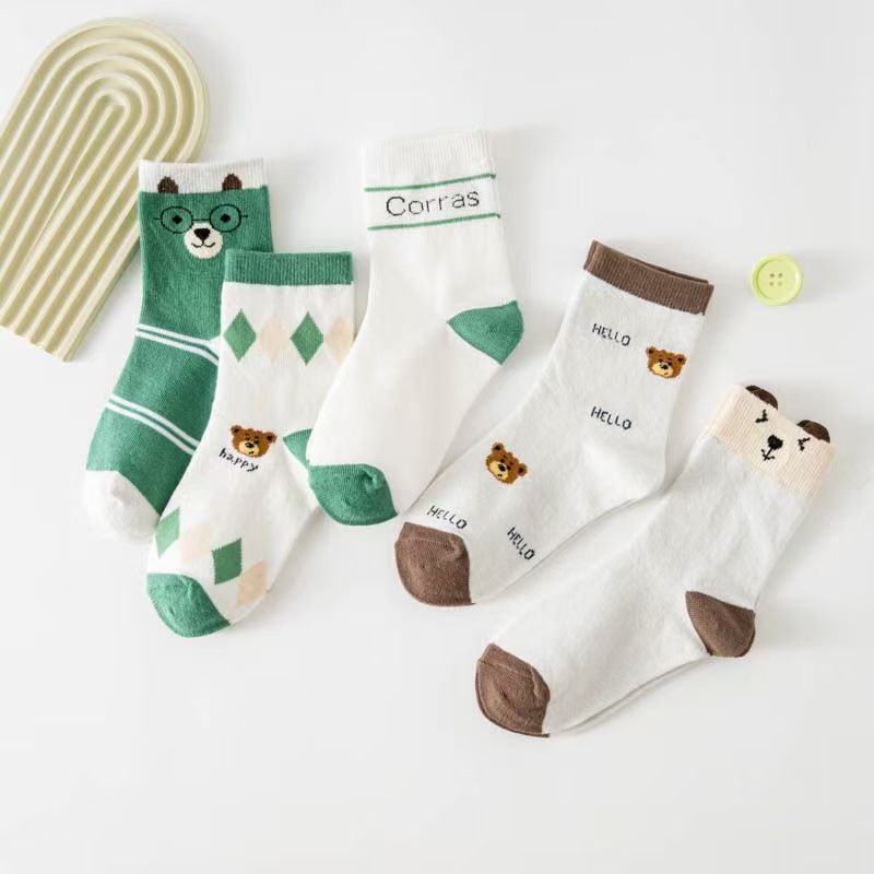 5 Pack Toddler Cartoon Bear Pa - Cotton Crew Sock Pack recension och pris